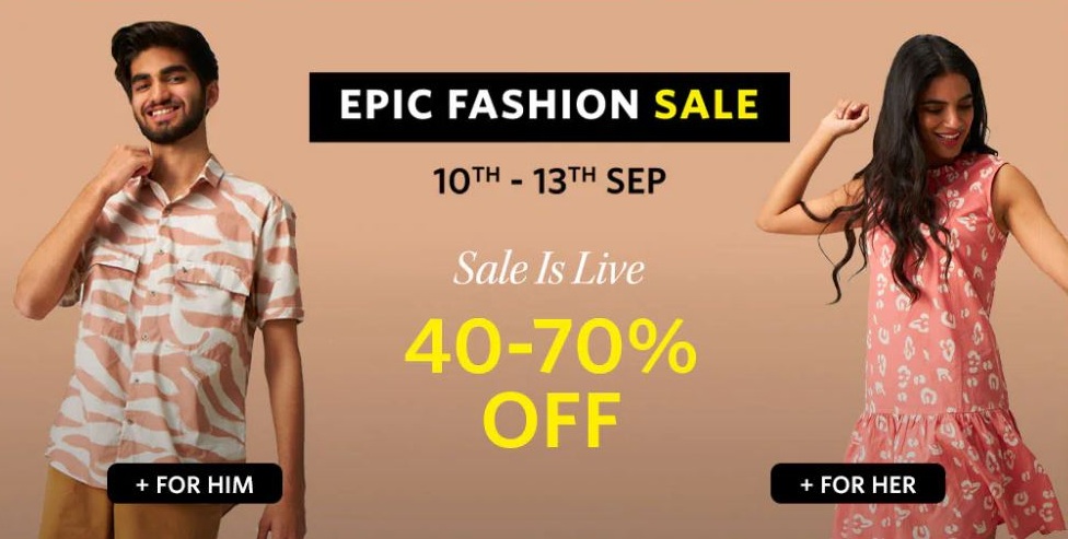 India Desire : Myntra Epic Fashion Sale: Get Upto 70% Off On Fashion + Extra 10% Off With Citi Bank Cards [10th -13th Sep]